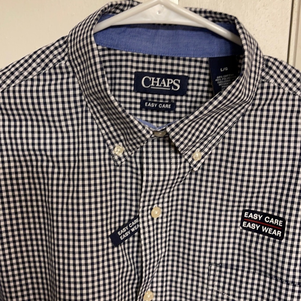 Chaps Mens Lg navy checked long sleeve button down